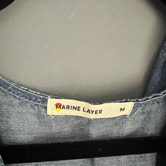 Marine Layer Camila Midi Dress Sz M V-Neck Chambray Blue Ruffle Flutter Sleeve - Picture 5 of 6